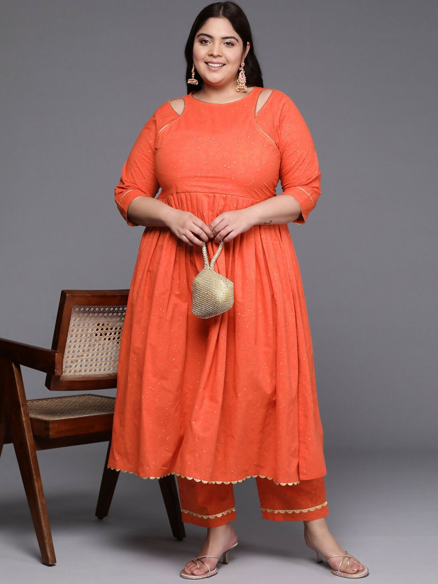 Ahalyaa Women's Traditional wear Kurta Set - Orange - Distacart