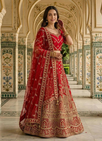 Lehenga Mart Red Heavy Silk With Fusing Designer Bollywood Style Wedding Wear Lehenga Choli - Dista