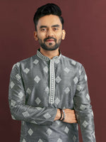 Thumbnail for Anaita Grey Embroidered Silk Straight Kurta - Distacart