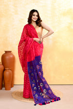 Thumbnail for Piyari Fashion Women's Rani Pink Embellished Cotton Blend Jamdani Saree - Distacart