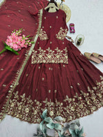 Thumbnail for Teeya Creation Womens New Latest Heavy Embroidery Sequins Work Lehenga Set - Red - Dista