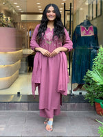 Thumbnail for The52 Peach Women's Gorgeous Embroidered Cotton Fabric Straight Kurta Pant with Dupatta Set - Distacart