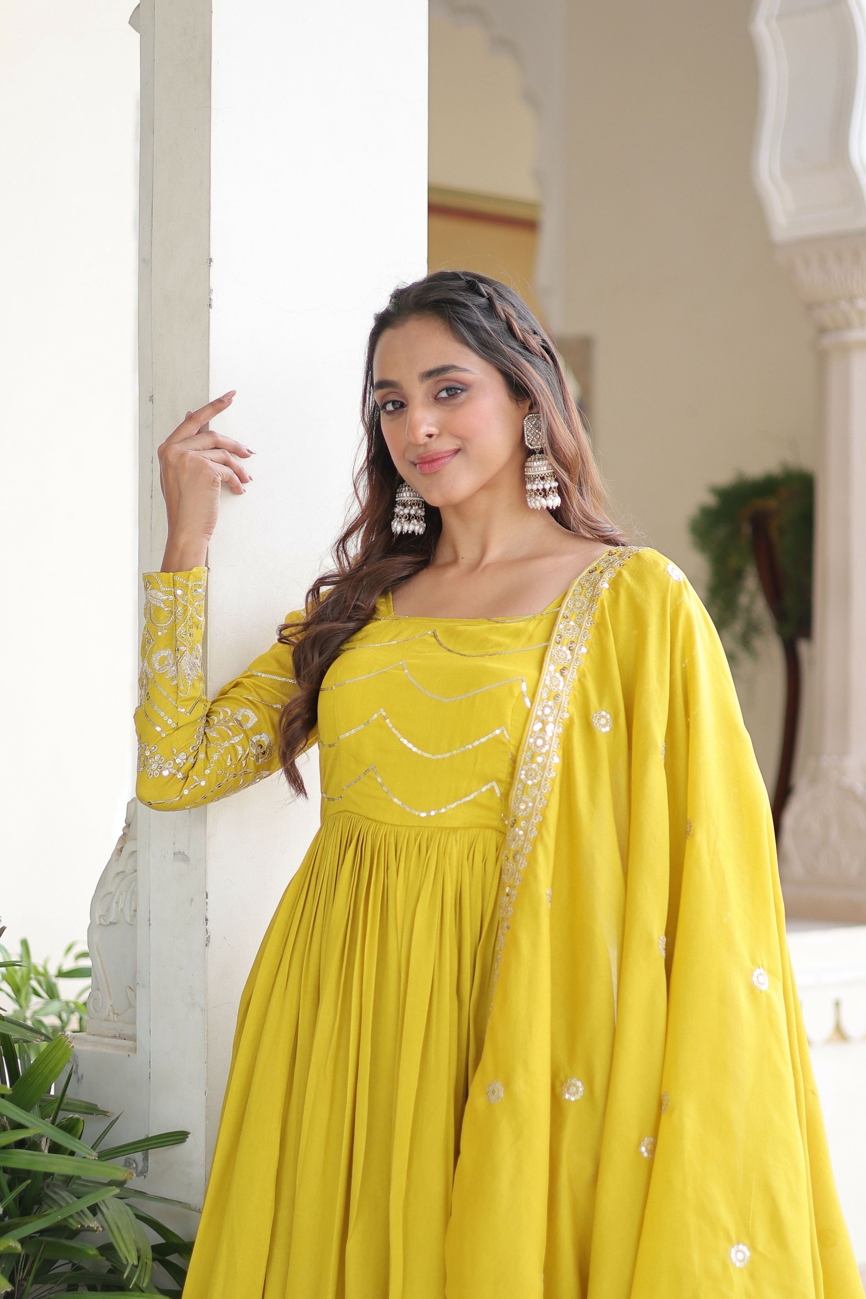 Joban Fashion Yellow Readymade Kurta Set With Sequence embroidery Work