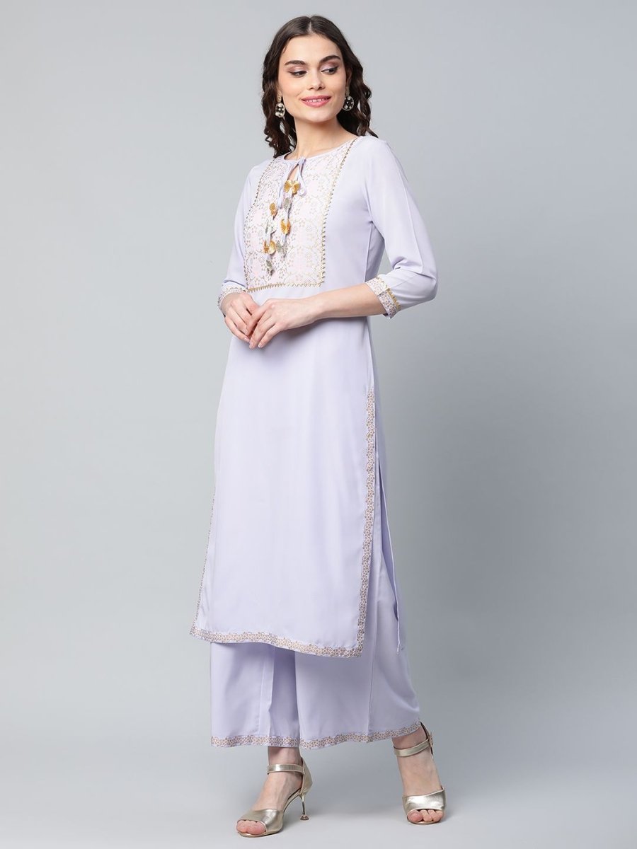 Ahalyaa Women's Powder Blue Crepe Gold Printed Kurta Palazzo Set - Distacart