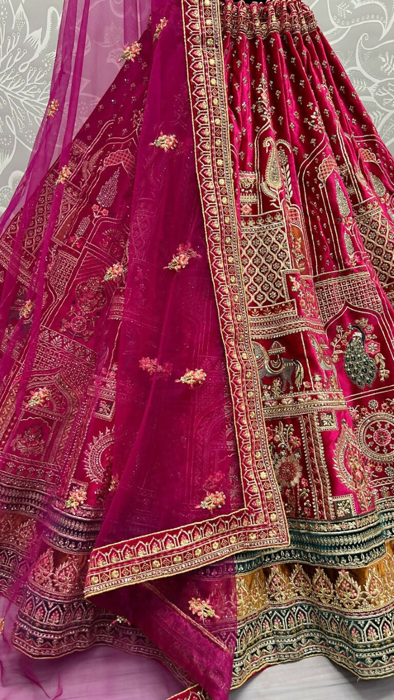 Jyoti Fashion Women's Rani Pink Velvet Fancy Dori & Sequins with Multi Thread Embroidered with Diamond Work Wedding Lehenga Choli - Distacart