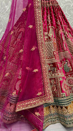 Thumbnail for Jyoti Fashion Women's Rani Pink Velvet Fancy Dori & Sequins with Multi Thread Embroidered with Diamond Work Wedding Lehenga Choli - Distacart