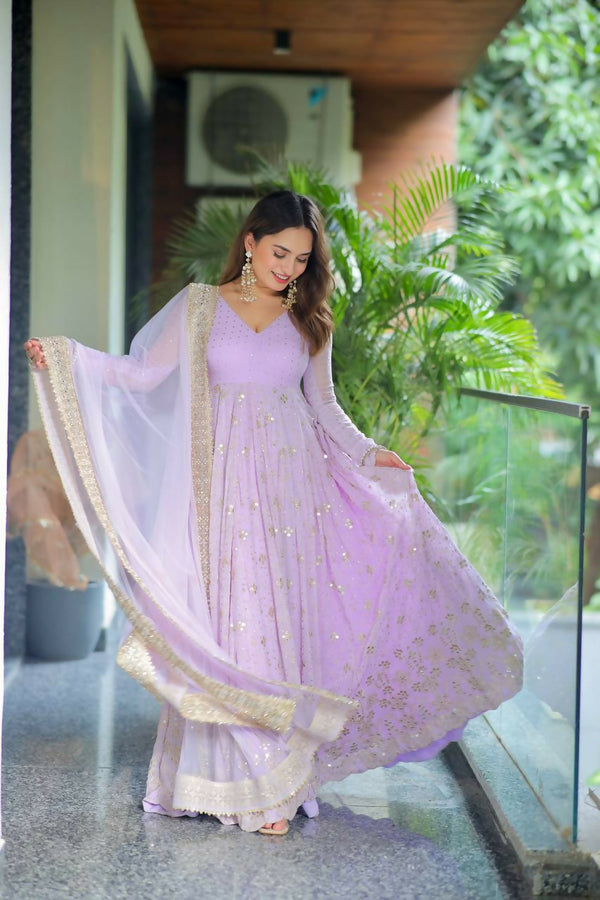 Preksha Creation Luxury Anarkali Faux Sequins Zari Embroidery With Dupatta And Pant