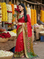 Thumbnail for Shree Shyam Fashion Red Pochampally Silk Saree - Distacart