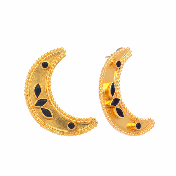 Nuyug 22K Gold-Plated Stone Studded Crescent Shaped Stud Earrings