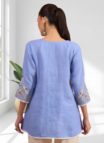 Thumbnail for Joban Fashion Sky Blue Cotton, Linen Embroidered Readymade Tunic - Distacart