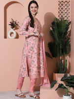 Thumbnail for Jyoti Fashion Women's Pink Cotton Floral Digital Printed Kurta with Trouser & Dupatta - Distacart