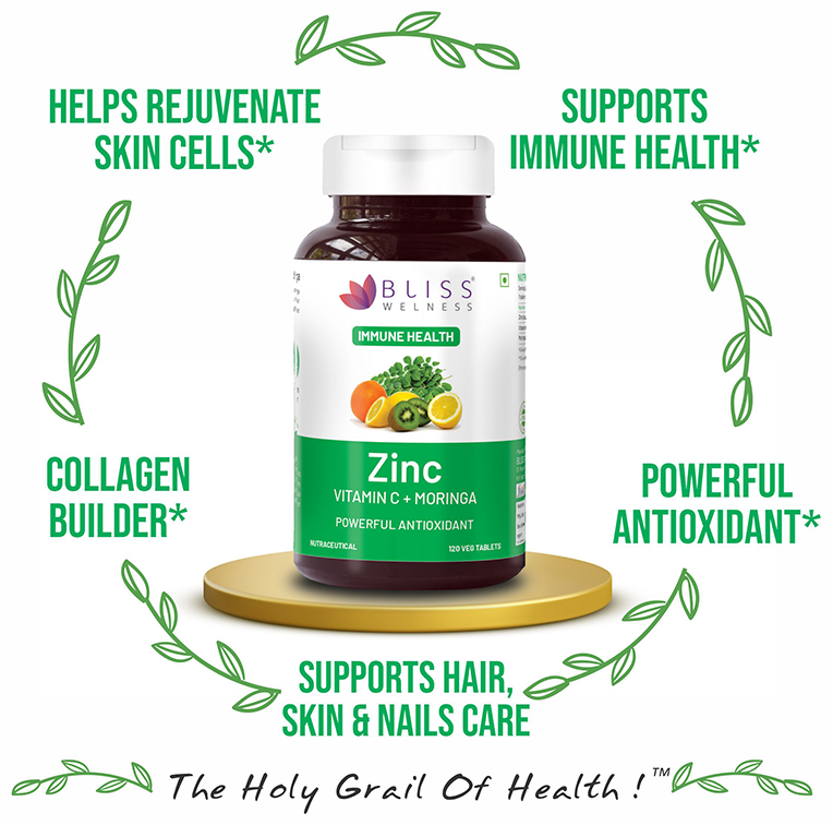 bliss welness immune health zinc vitamin c moringa veg tablet