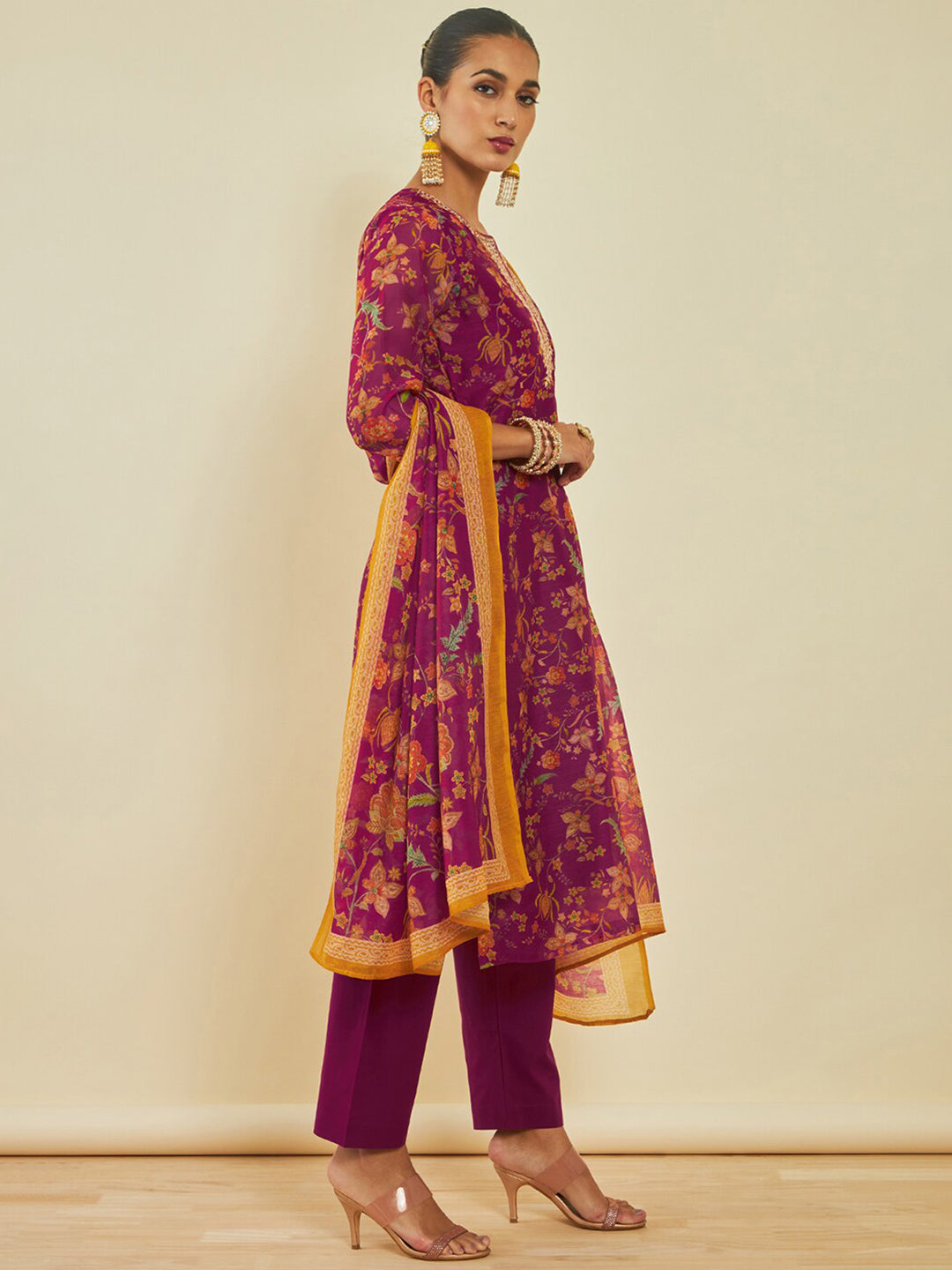 Soch Floral Printed Sequinned Kurta & Trousers With Dupatta - Distacart