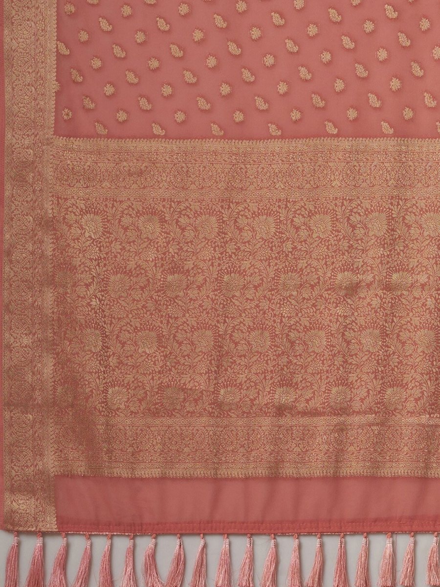 Anouk Peach-Coloured & Gold-Toned Woven Design Zari Pure Georgette Kanjeevaram Saree - Distacart