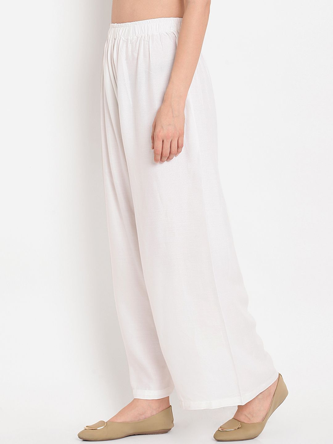 TAG 7 Women White Solid Straight Palazzos - Distacart