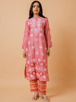 Thumbnail for HOUSE OF KARI Ethnic Motifs Embroidered Chikankari Straight Chanderi Silk Kurta - Distacart
