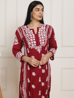 Thumbnail for HOUSE OF KARI Floral Embroidered Chikankari Pure Cotton Kurta - Distacart
