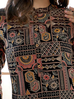 Thumbnail for Anouk Black Ethnic Motifs Printed Mandarin Collar Kurta