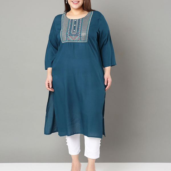 Sztori Floral Embroidered Yoke Design Sequined Straight Kurta - Distacart