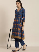 Thumbnail for All About You Women Blue Floral Printed Angrakha Kurta with Trousers - Distacart