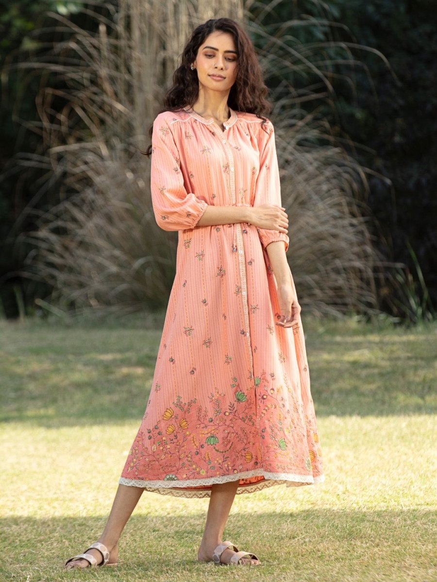 AURELIA Peach-Coloured Floral Midi Dress - Distacart