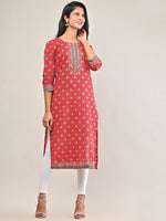 Thumbnail for Swasti Women Red Ethnic Motifs Printed Straight Fit Pure Cotton Kurta - Distacart