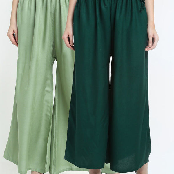 TAG 7 Women Pack of 2 Green Flared Ethnic Palazzos - Distacart