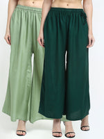Thumbnail for TAG 7 Women Pack of 2 Green Flared Ethnic Palazzos