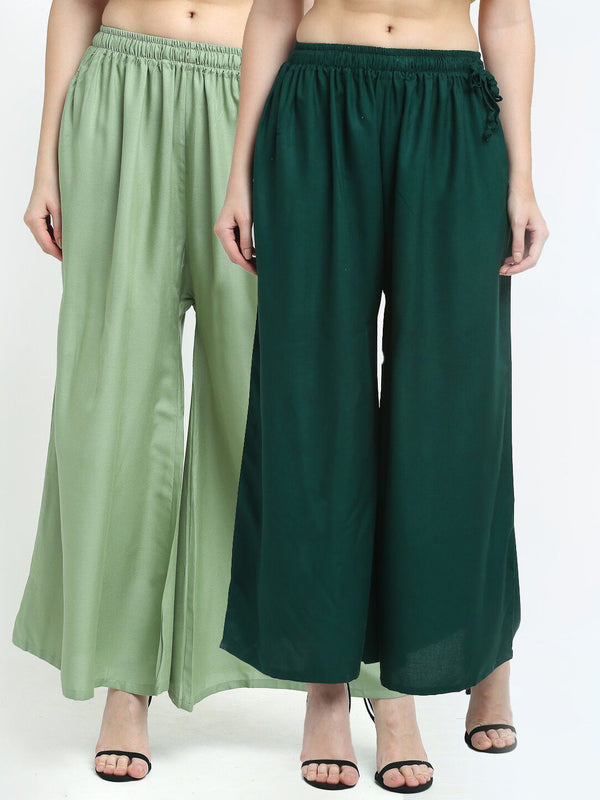 TAG 7 Women Pack of 2 Green Flared Ethnic Palazzos
