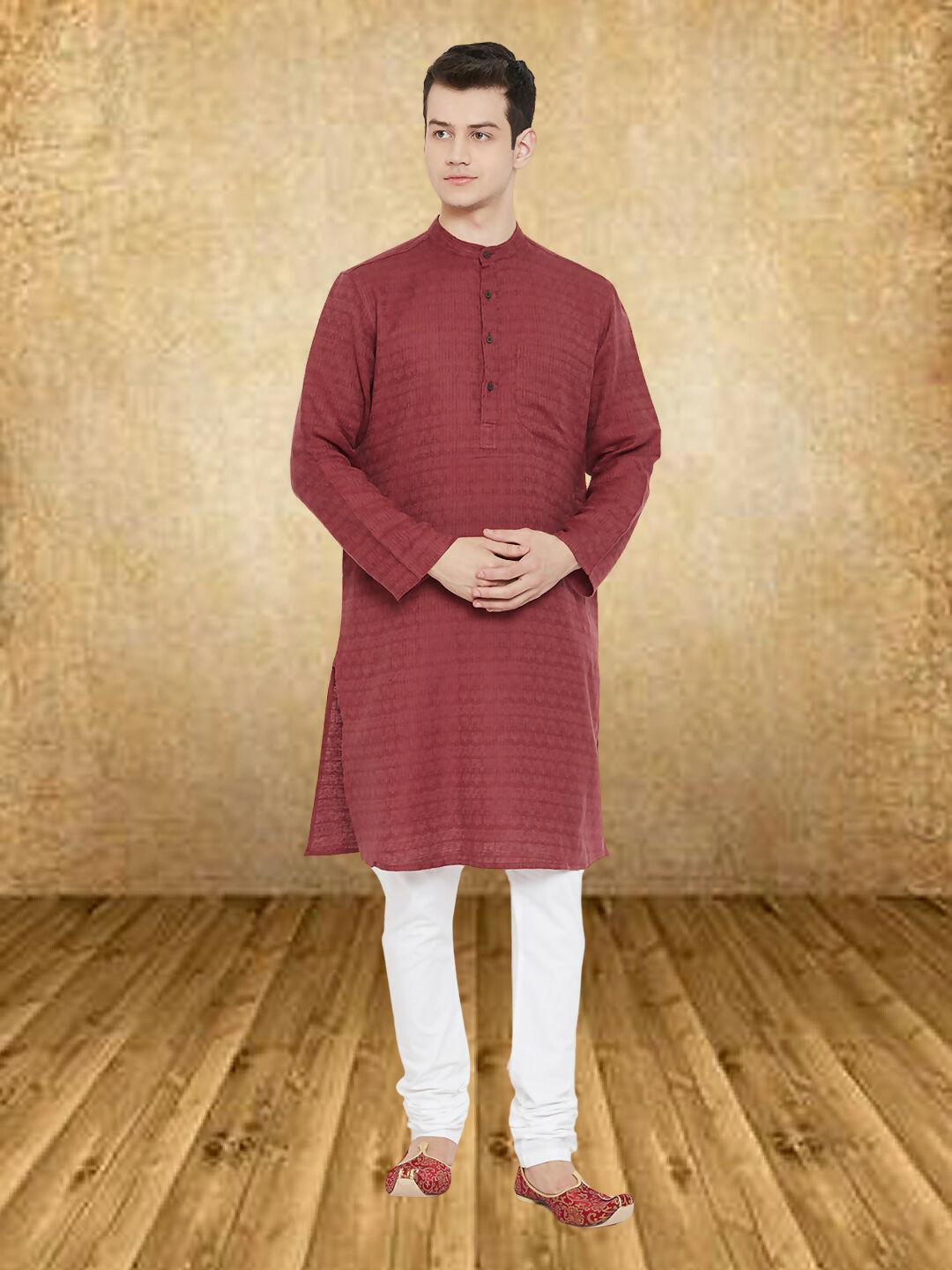 Even Apparels Men's Maroon Emboided Kurta - Distacart