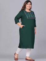 Thumbnail for Sztori Plus Size Embroidered Yoke Design Round Neck Three-Quarter Sleeves Straight Kurta - Distacart