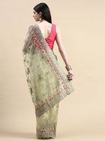 Thumbnail for kasee Floral Embroidered Zari Net Saree - Distacart
