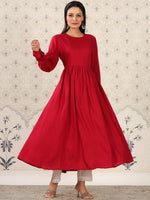 Thumbnail for Ode by House of Pataudi Puff Sleeves A-Line Kurta - Distacart