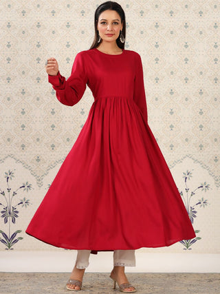 Ode by House of Pataudi Puff Sleeves A-Line Kurta - Distacart