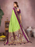 Thumbnail for Aastha Fashion Parrot Green Kalamkari Silk Zari Woven Saree - Distacart