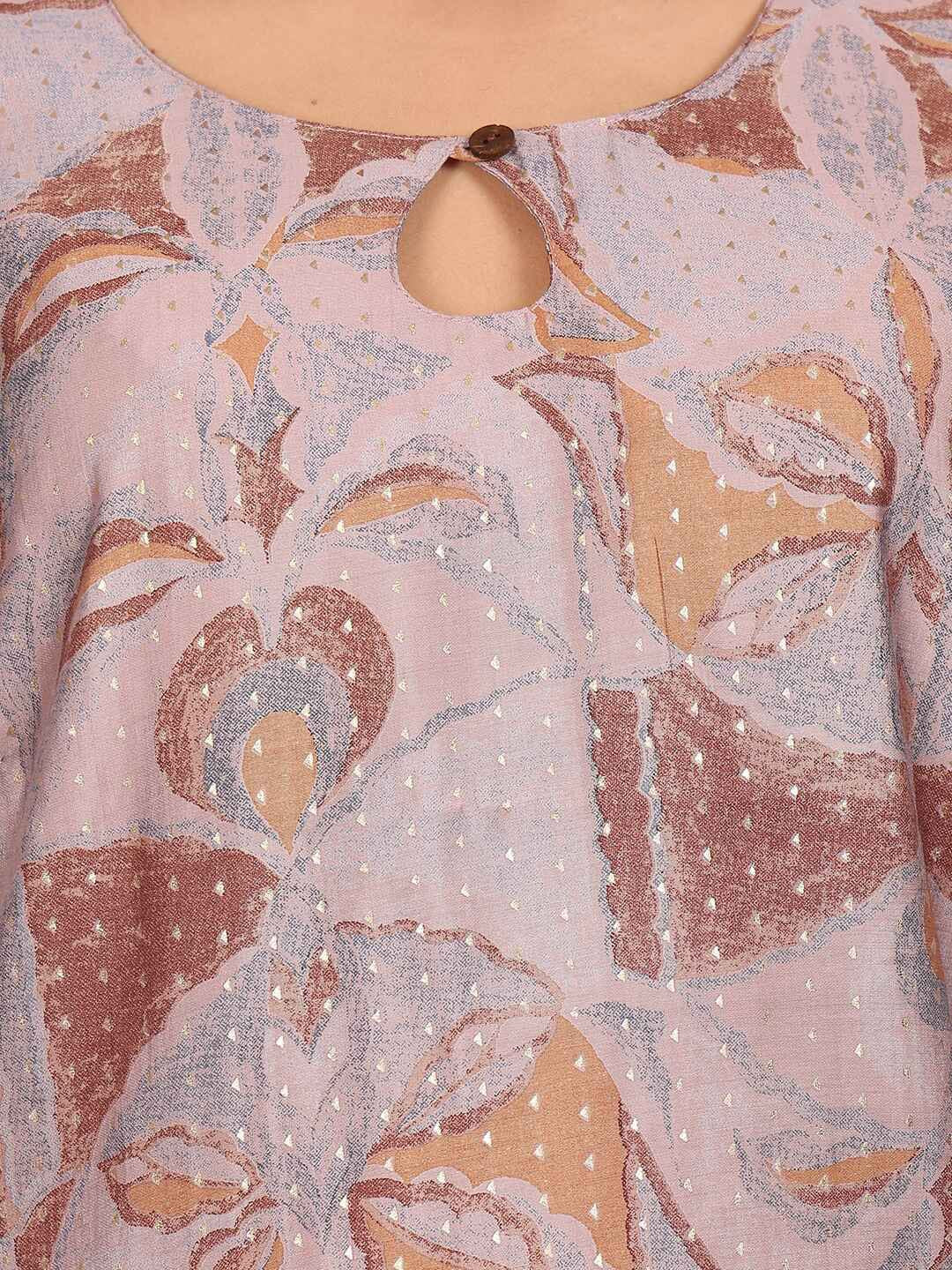 Ode by House of Pataudi Floral Printed Straight Chanderi Silk Kurta with Trousers - Distacart