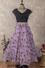 Thumbnail for Preksha Creation Indian Festive Georgette Digital Print Women Lehenga Choli And Crop Top - Black & Brown - Distacart