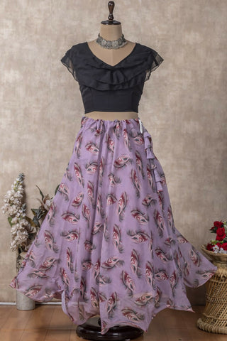 Preksha Creation Indian Festive Georgette Digital Print Women Lehenga Choli And Crop Top - Black & Brown - Distacart