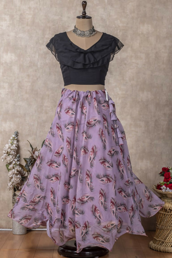 Preksha Creation Indian Festive Georgette Digital Print Women Lehenga Choli And Crop Top - Black & Brown - Distacart