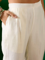 Thumbnail for Sangria Off White Floral Embroidered Zari Sequence A-Line Kurta With Trouser & Dupatta