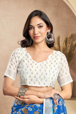 Thumbnail for Vastranavya Blue Digital Printed Linen Ready To Wear Designer Saree with Unstitched Blouse - Distacart
