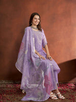 Thumbnail for Anouk Lavender Ethnic Motifs Embroidered Straight Sequined Kurta with Trousers & Dupatta