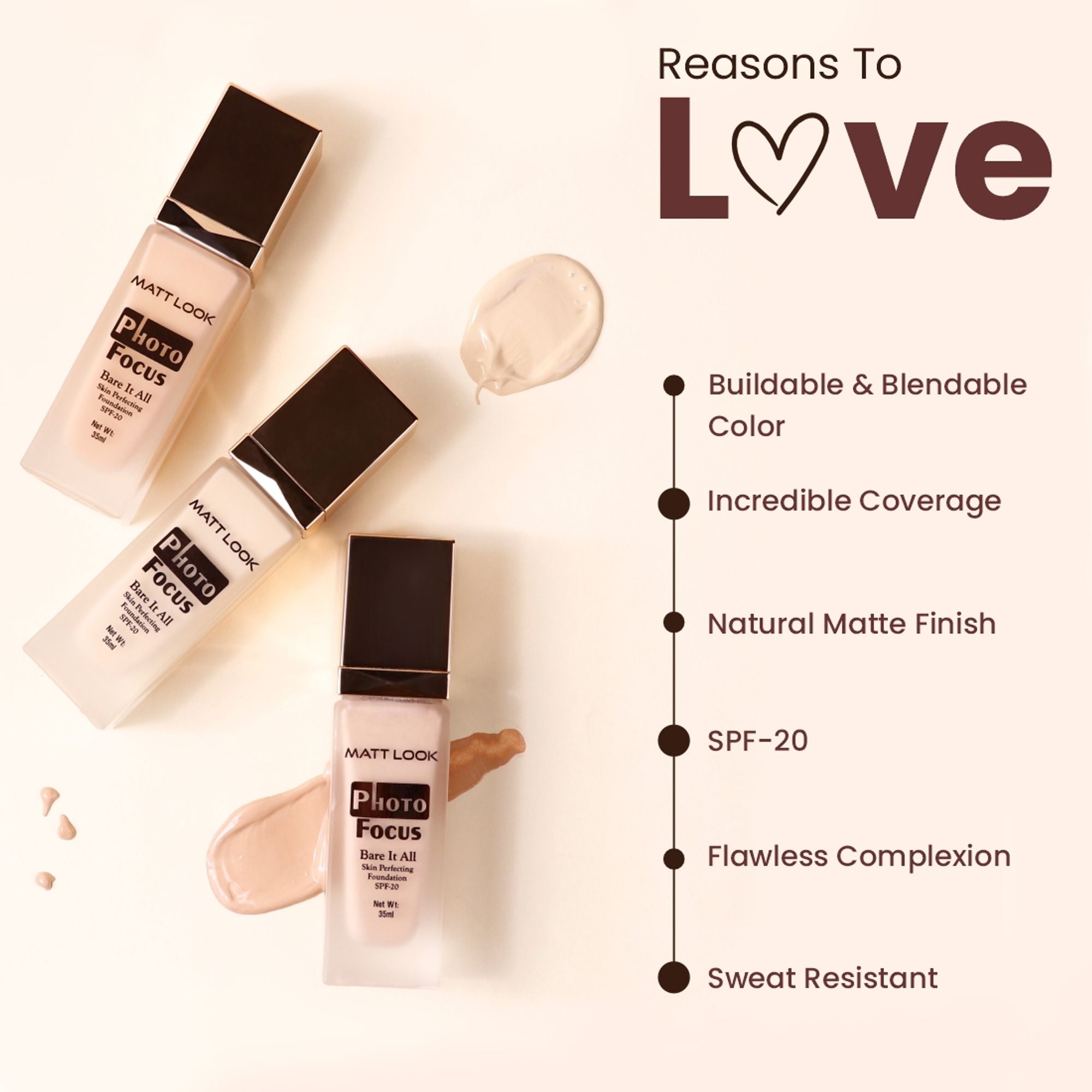 Matt Look Photo Focus Bare It All Skin Perfecting Foundation - Worthy Almond - Distacart