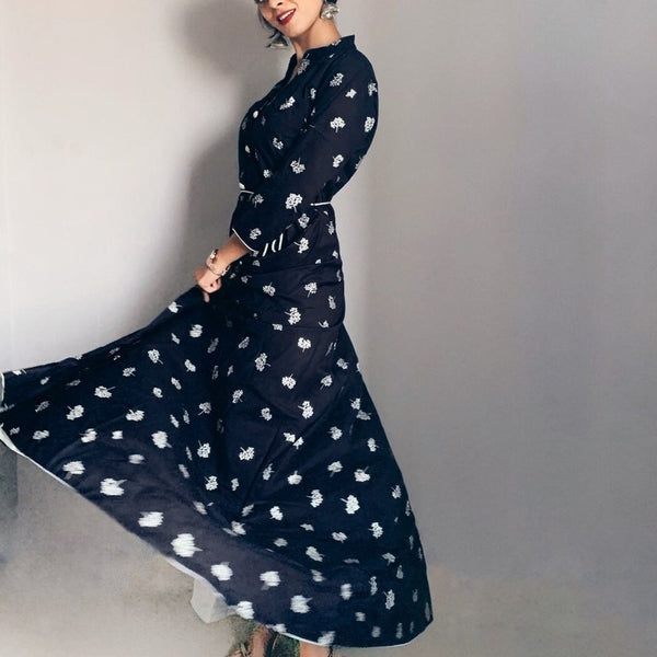 Vishudh Women Navy Blue & Silver-Toned Printed Anarkali Kurta - Distacart