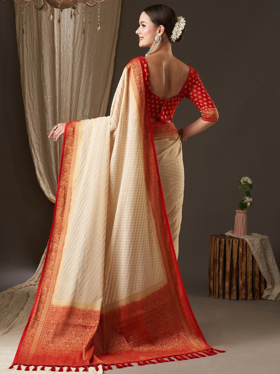 Anouk Off White & Red Woven Design Zari Pure Georgette Kanjeevaram Saree - Distacart