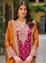 Thumbnail for Vegaa Fashion Pink Chinon Silk Embroidered Designer Palazzo Suit