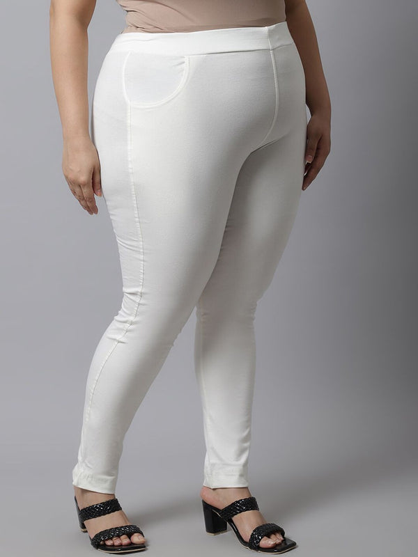 TAG 7 Women Plus Size Off White Solid Ankle Length Leggings - Distacart