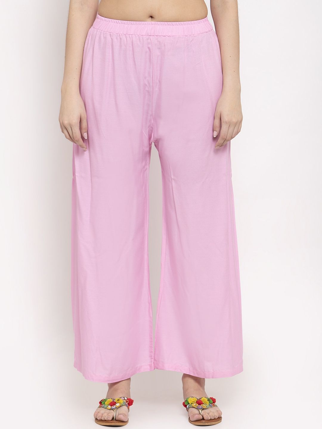 TAG 7 Women Pink Solid Flared Palazzos - Distacart