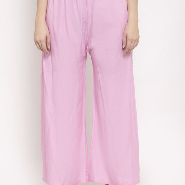 TAG 7 Women Pink Solid Flared Palazzos - Distacart