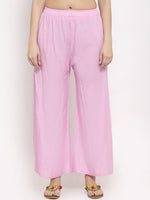 Thumbnail for TAG 7 Women Pink Solid Flared Palazzos